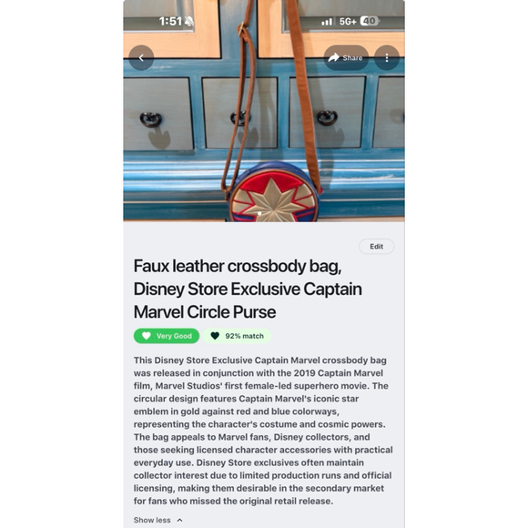 Women's Disney Store Captain Marvel Blue Red Crossbody Bag One Size - Picture 5 of 6